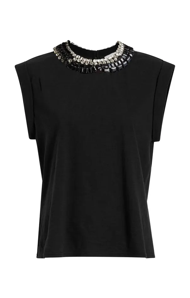 Women Cinq Sept Tees and Pullovers Chunky Rhinestone Embellished Tee Blackclear Women Cinq Sept Tees and Pullovers Chunky Rhinestone Embellished Tee Blackclear