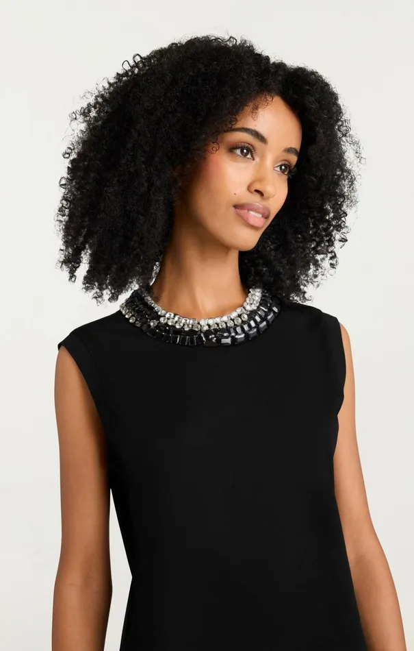 Women Cinq Sept Tees and Pullovers Chunky Rhinestone Embellished Tee Blackclear