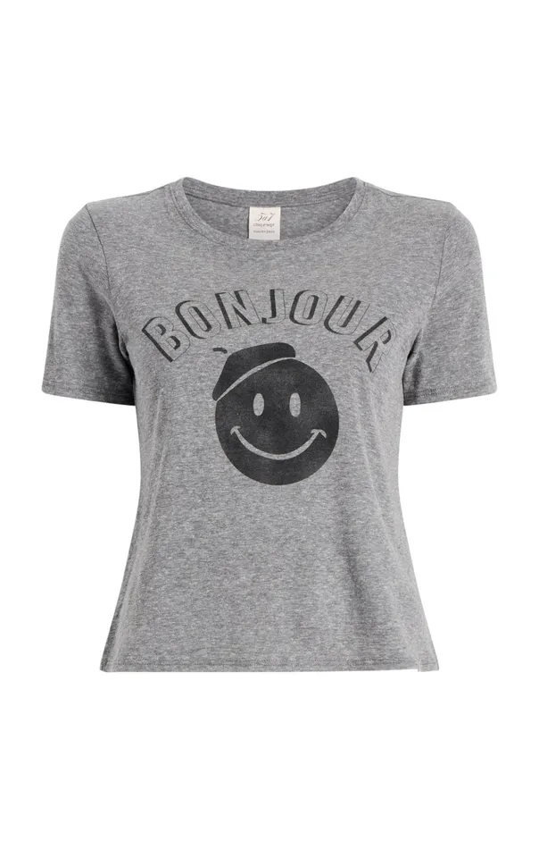Women Cinq Sept Tees and Pullovers Pop Up Bonjour Shrunken Tee Heather Greyblack Women Cinq Sept Tees and Pullovers Pop Up Bonjour Shrunken Tee Heather Greyblack
