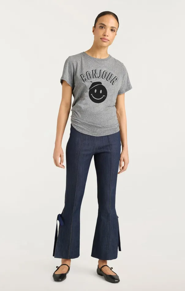 Women Cinq Sept Tees and Pullovers Pop Up Bonjour Shrunken Tee Heather Greyblack