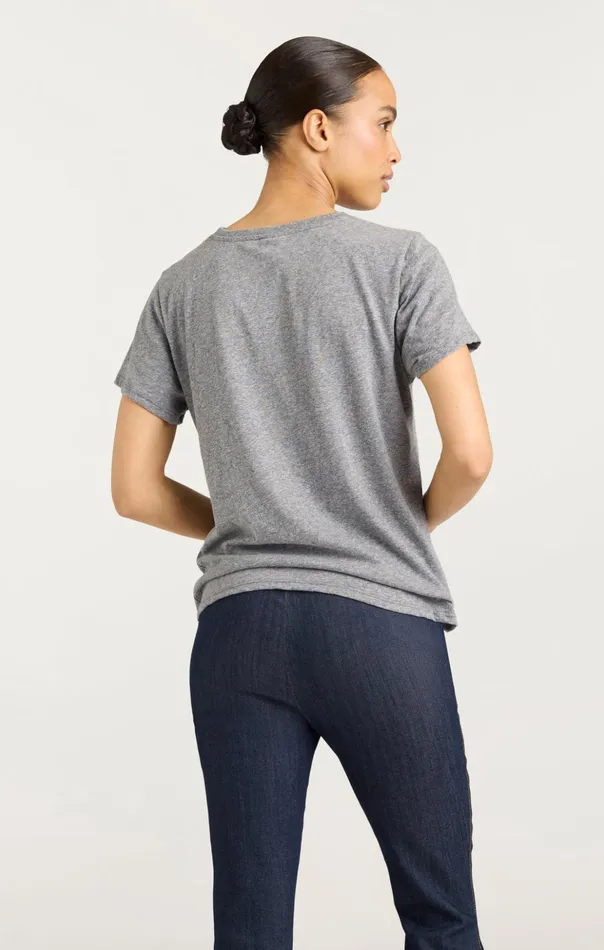 Women Cinq Sept Tees and Pullovers Pop Up Bonjour Shrunken Tee Heather Greyblack