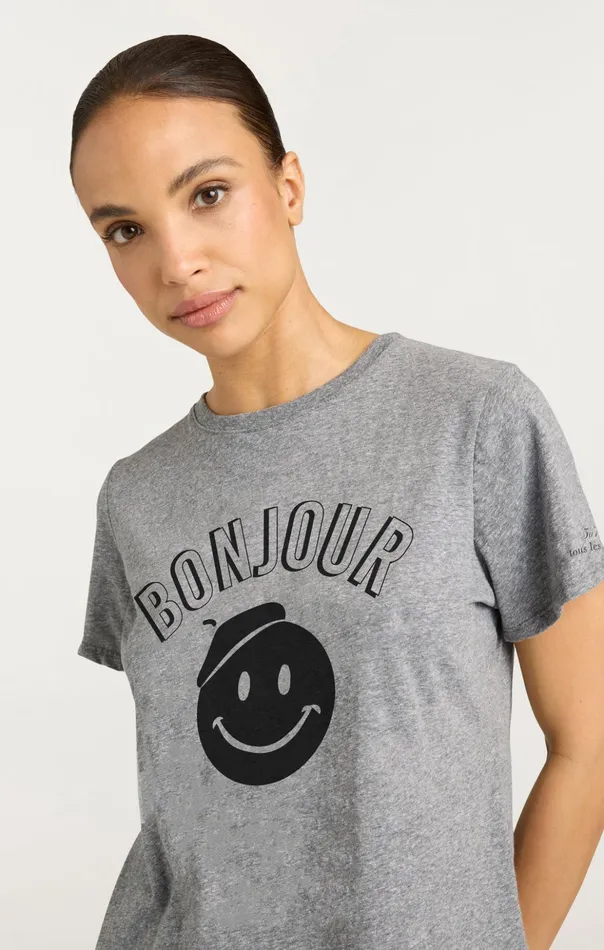 Women Cinq Sept Tees and Pullovers Pop Up Bonjour Shrunken Tee Heather Greyblack