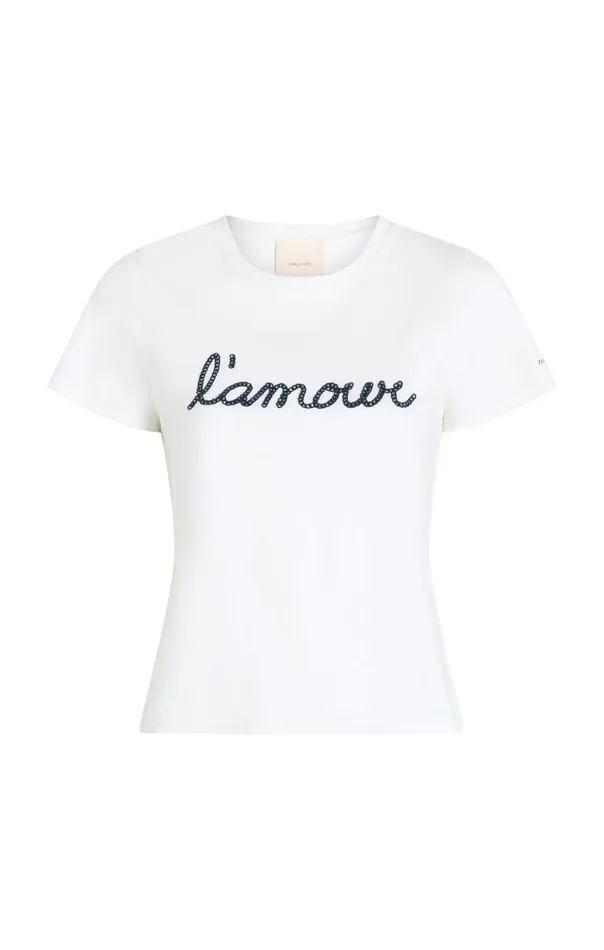 Women Cinq Sept Tees and Pullovers Shrunken L039amour Tee Whitenavy