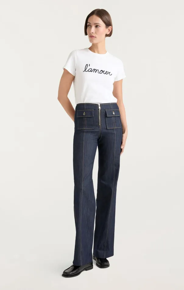 Women Cinq Sept Tees and Pullovers Shrunken L039amour Tee Whitenavy