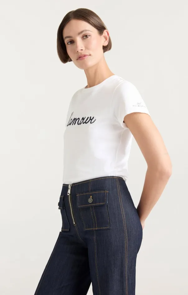 Women Cinq Sept Tees and Pullovers Shrunken L039amour Tee Whitenavy
