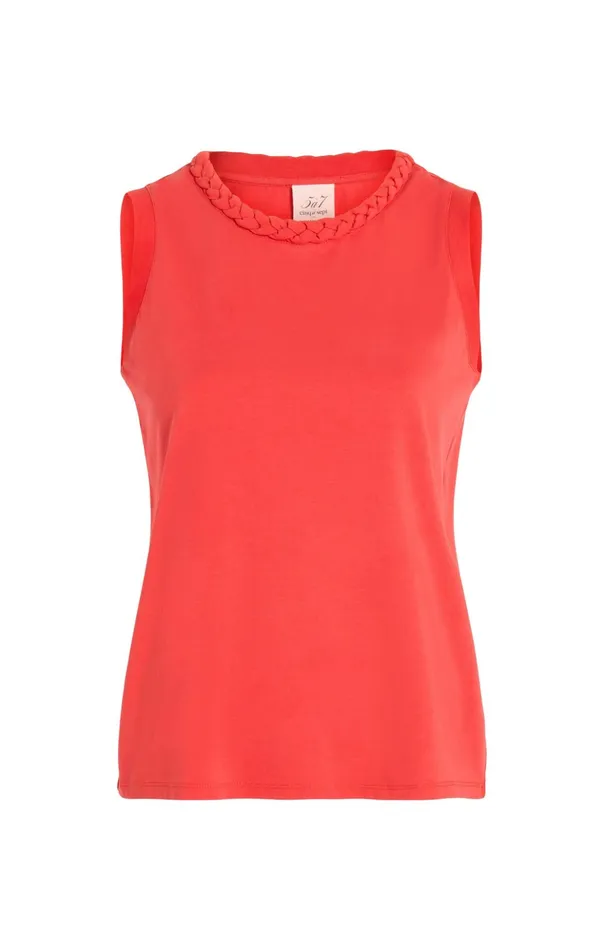 Women Cinq Sept Tees and Pullovers Sleeveless Braided Tee Deep Tangelo