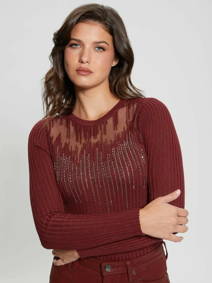 Women Claudine Embellished Sweater Tahiti Red Tops GUESS