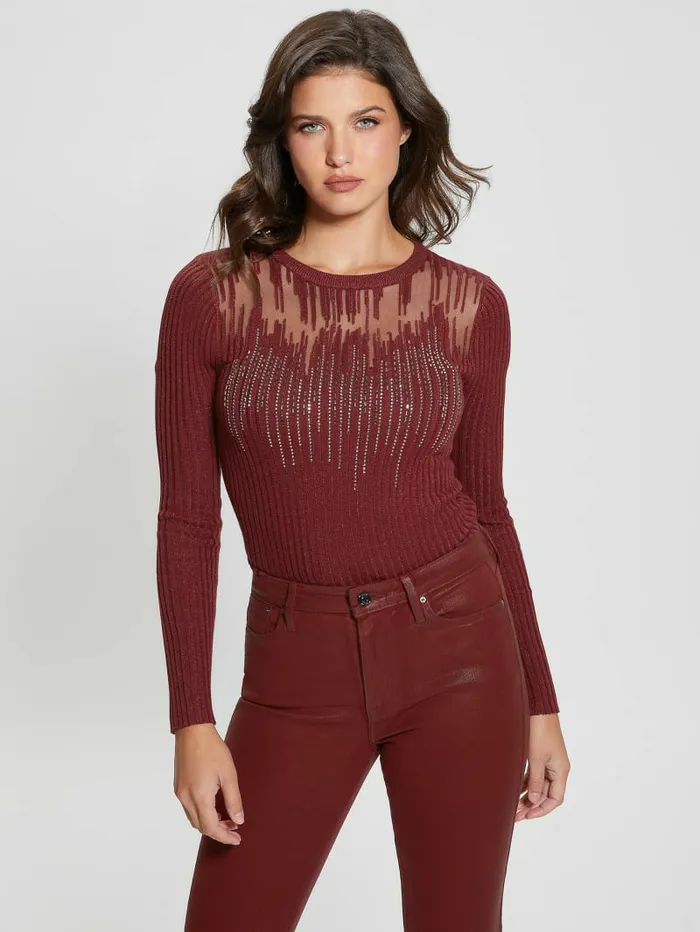 Women Claudine Embellished Sweater Tahiti Red Tops GUESS Women Claudine Embellished Sweater Tahiti Red Tops GUESS