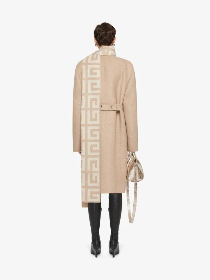 Women Coats and Jackets Givenchy Coat In Double Face 4G Wool With Scarf Hazelbeige