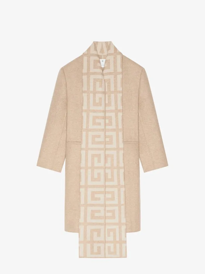 Women Coats and Jackets Givenchy Coat In Double Face 4G Wool With Scarf Hazelbeige