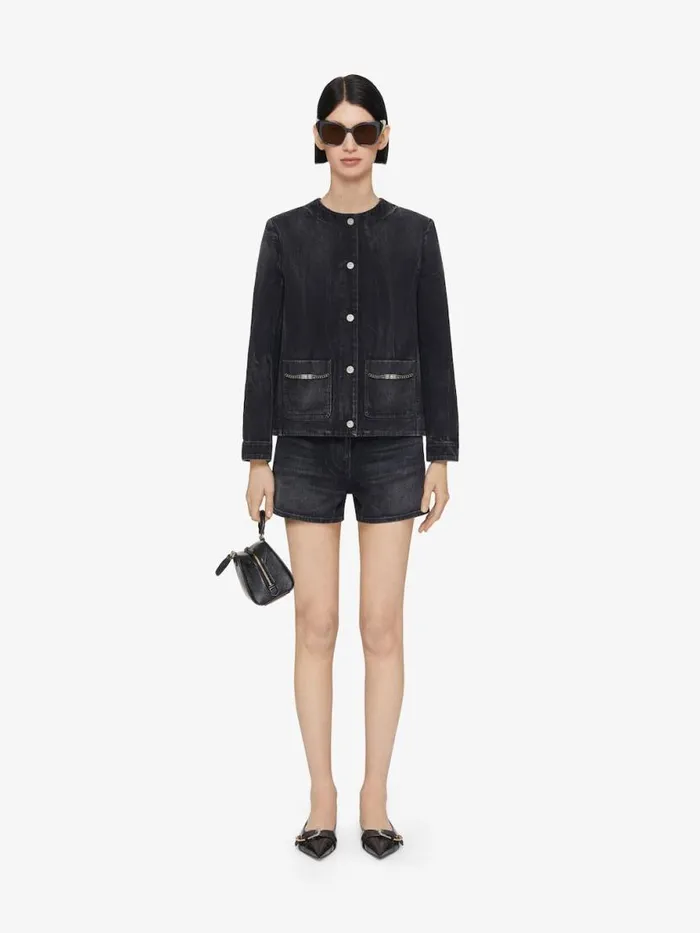 Women Coats and Jackets Givenchy Jacket In Denim With Chains Detail Black