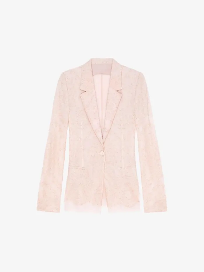 Women Coats and Jackets Givenchy Jacket In Lace And Silk Blush Pink