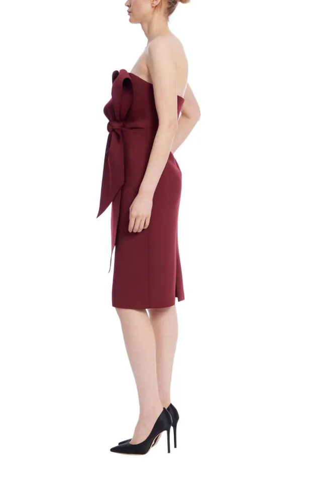 Women Cocktail Badgley Mischka Strapless Bow Sheath Dress Wine