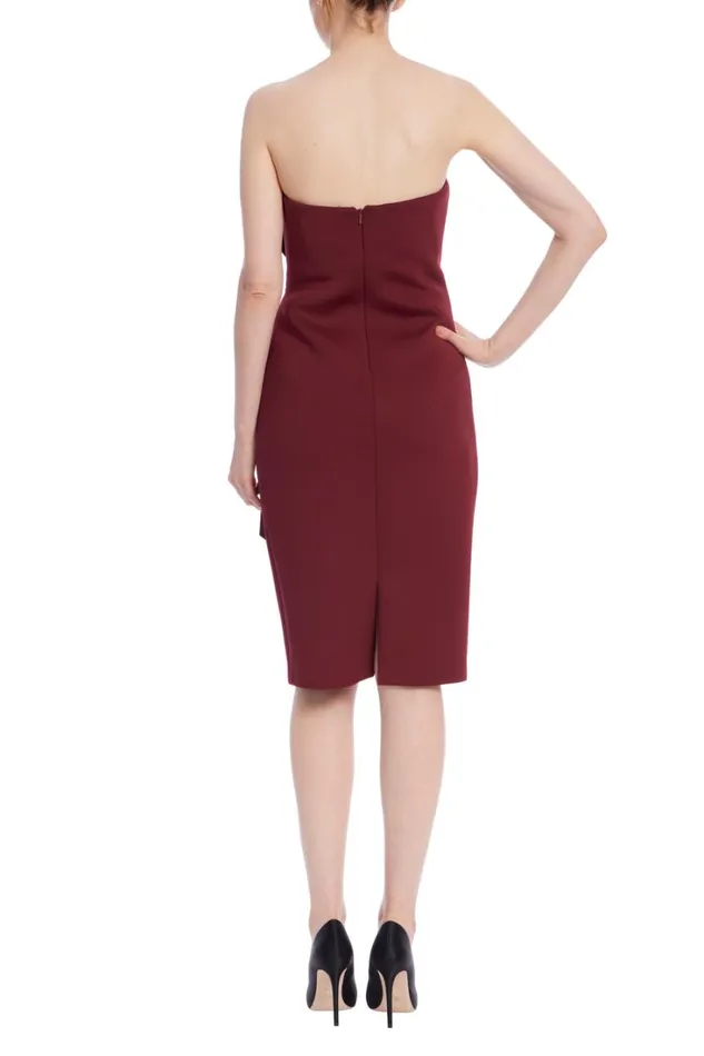 Women Cocktail Badgley Mischka Strapless Bow Sheath Dress Wine