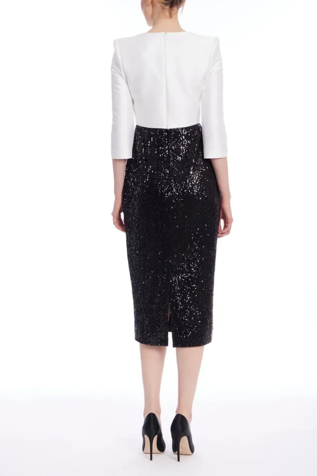 Women Cocktail Badgley Mischka Two Tone VNeck Sheath Dress Black Ivory