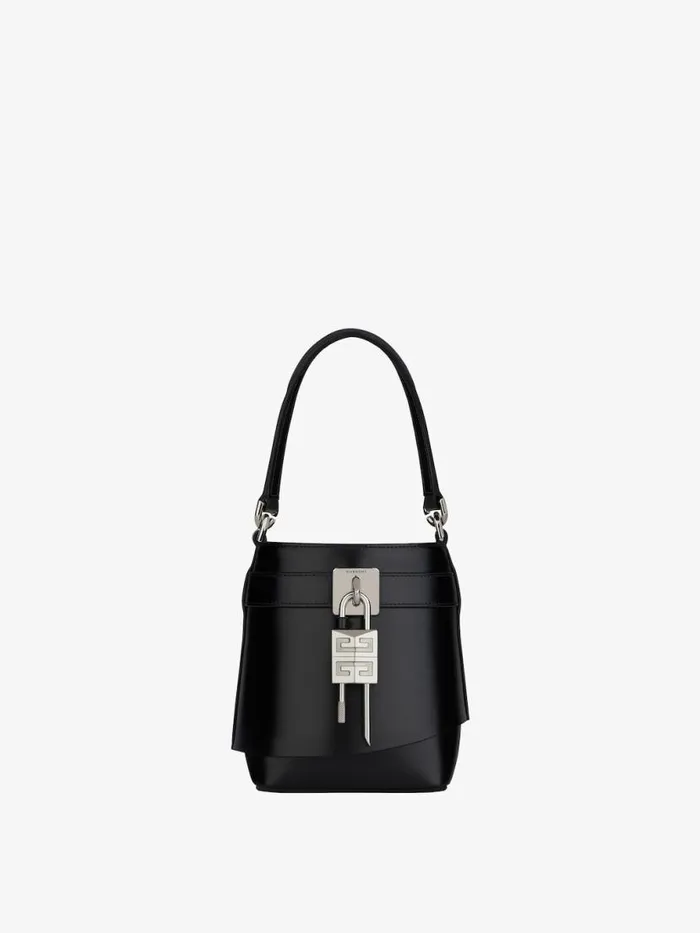 Women Crossbody Bags Givenchy Micro Shark Lock Bucket Bag In Box Leather Black