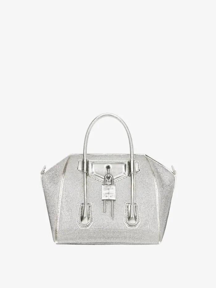 Women Crossbody Bags Givenchy Mini Antigona Lock Bag In Satin Strass And Leather Silvery Grey Women Crossbody Bags Givenchy Mini Antigona Lock Bag In Satin Strass And Leather Silvery Grey