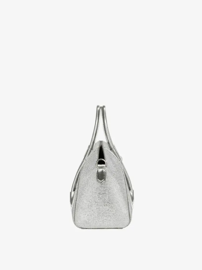 Women Crossbody Bags Givenchy Mini Antigona Lock Bag In Satin Strass And Leather Silvery Grey