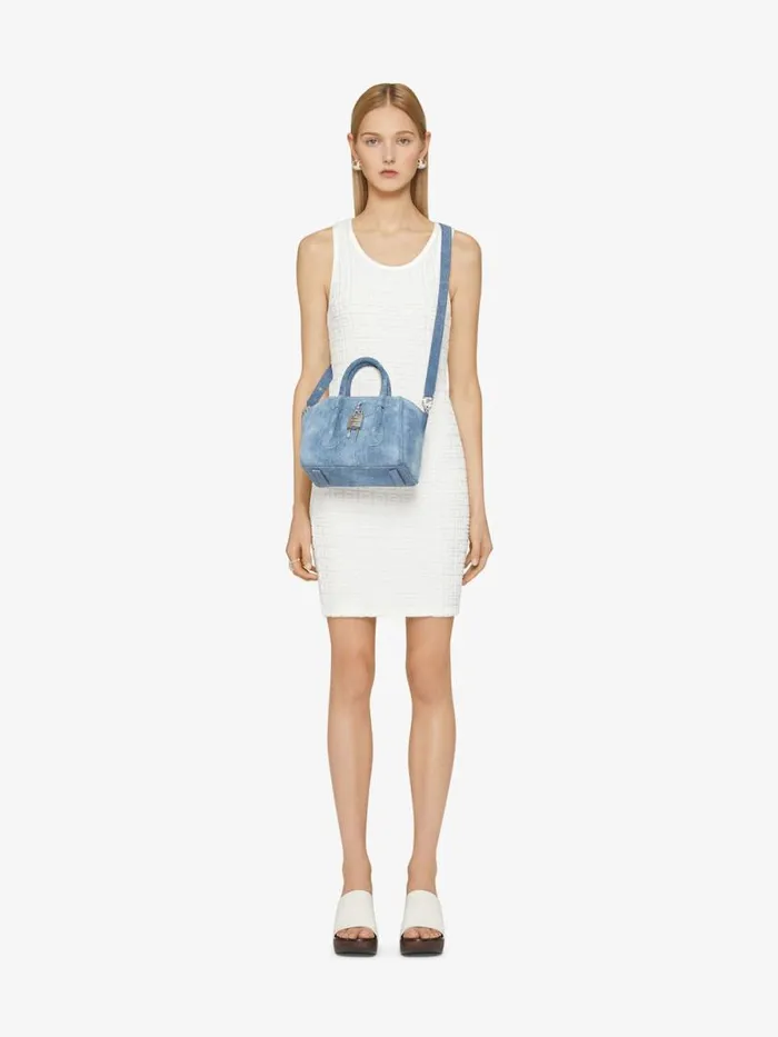 Women Crossbody Bags Givenchy Mini Antigona Lock Bag In Washed Denim Medium Blue