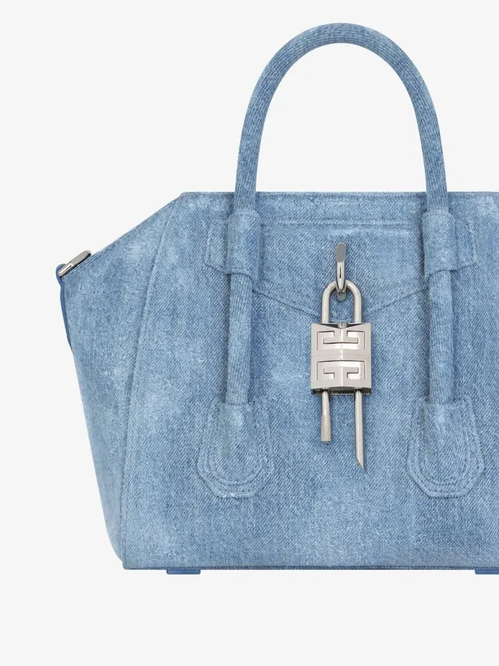 Women Crossbody Bags Givenchy Mini Antigona Lock Bag In Washed Denim Medium Blue