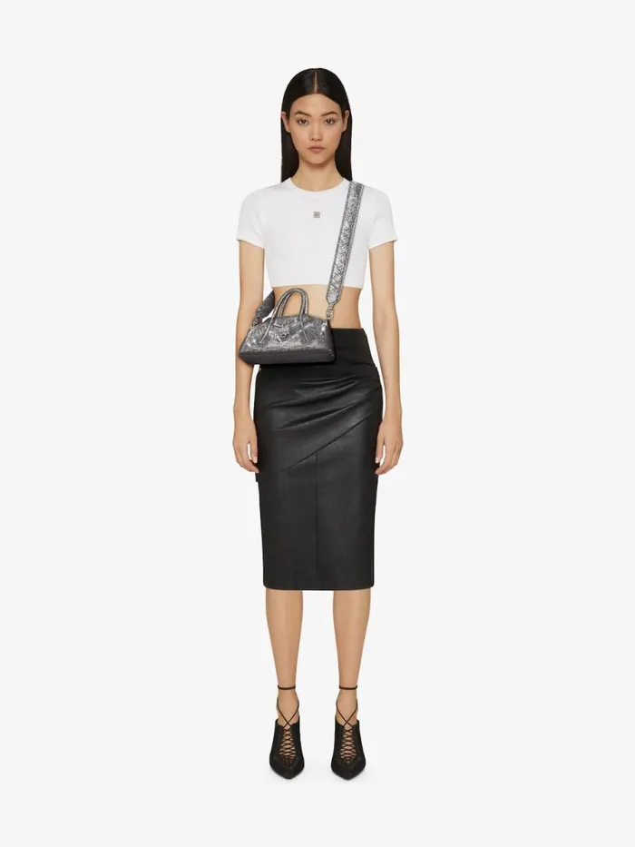 Women Crossbody Bags Givenchy Mini Antigona Stretch Bag In Laminated Leather Silvery Grey