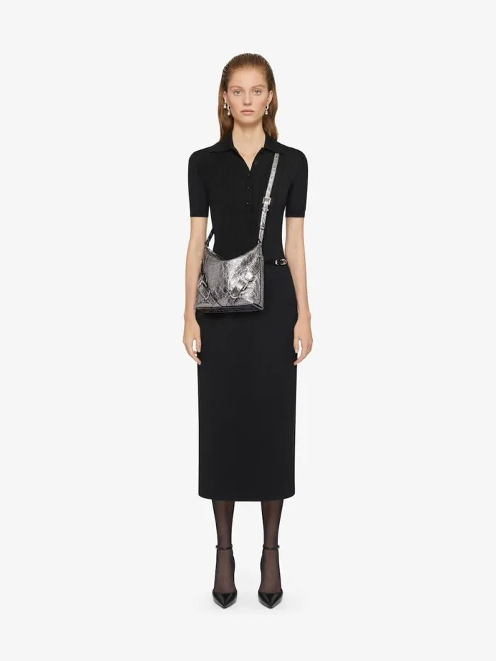 Women Crossbody Bags Givenchy Voyou Crossbody Bag In Laminated Leather Silvery Grey