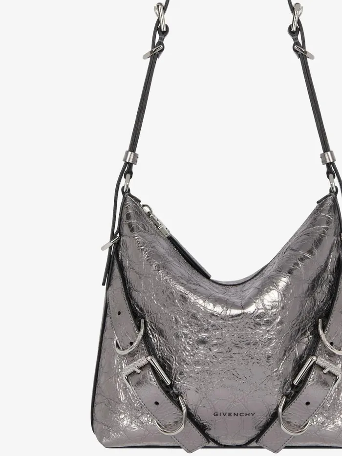 Women Crossbody Bags Givenchy Voyou Crossbody Bag In Laminated Leather Silvery Grey