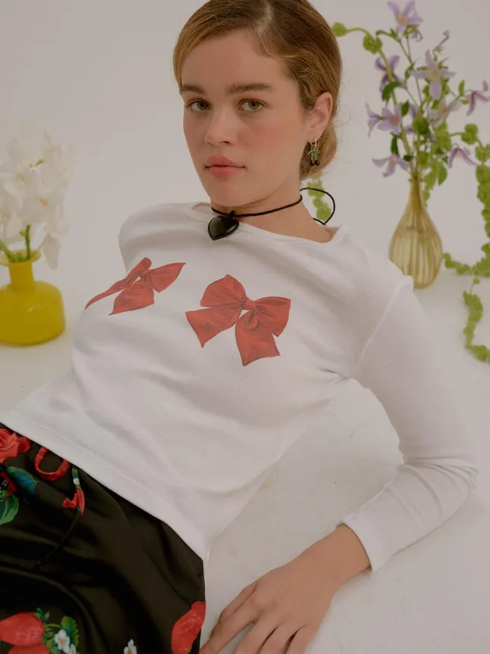 Women Dana Long Sleeve Tee Whitebows Lisa Says Gah Knit Tops