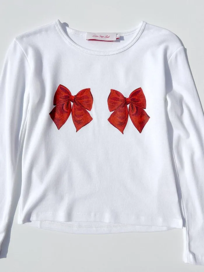 Women Dana Long Sleeve Tee Whitebows Lisa Says Gah Knit Tops