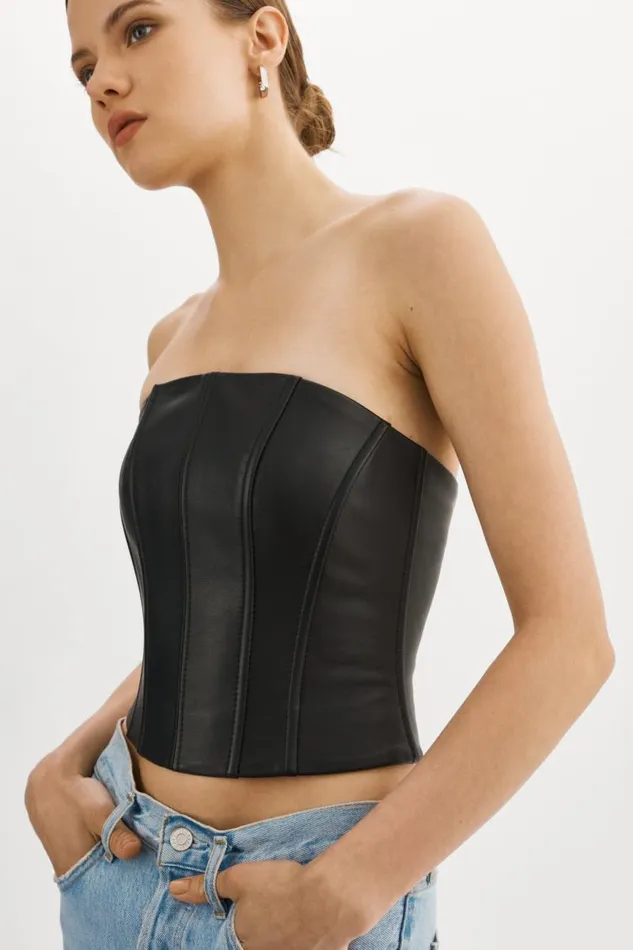 Women DAVINA Leather Bustier Black LAMARQUE Tops Women DAVINA Leather Bustier Black LAMARQUE Tops