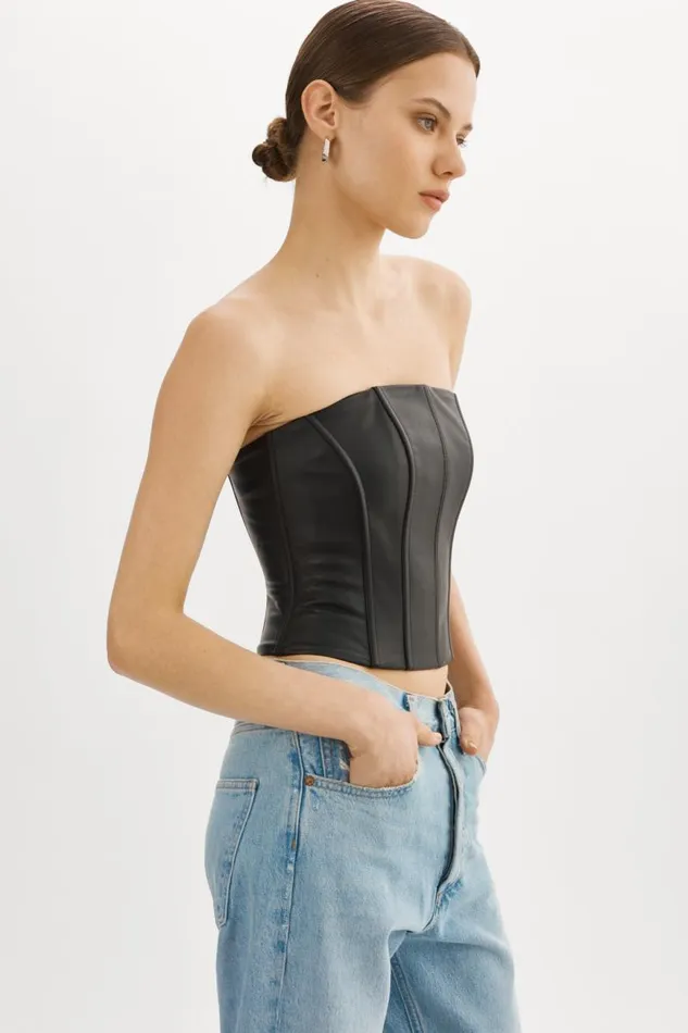 Women DAVINA Leather Bustier Black LAMARQUE Tops Women DAVINA Leather Bustier Black LAMARQUE Tops