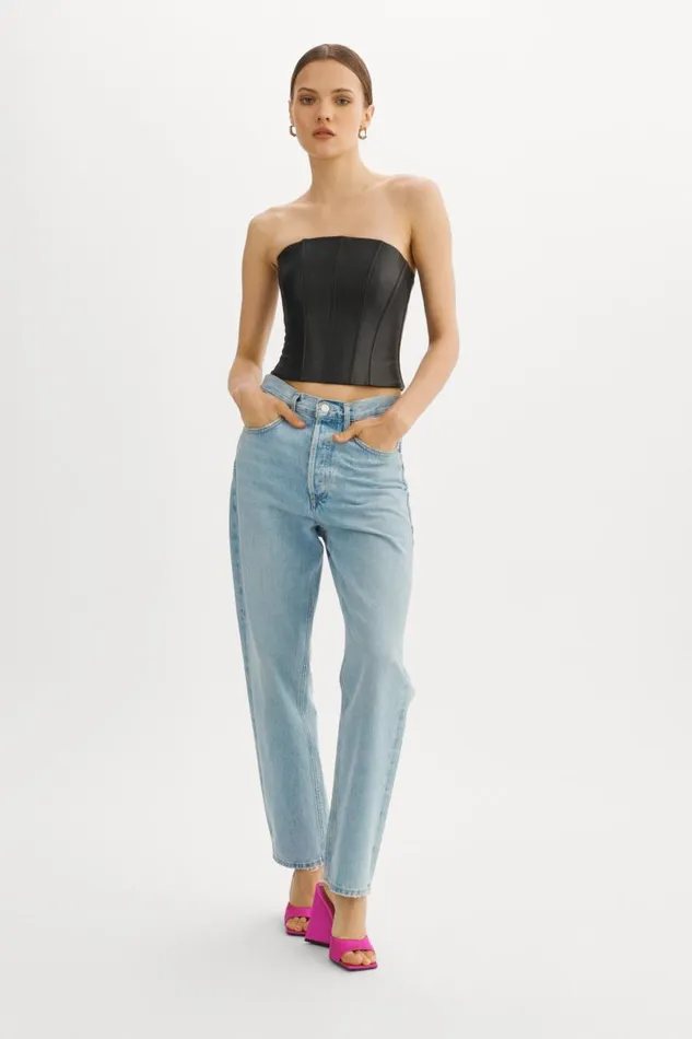 Women DAVINA Leather Bustier Black LAMARQUE Tops Women DAVINA Leather Bustier Black LAMARQUE Tops