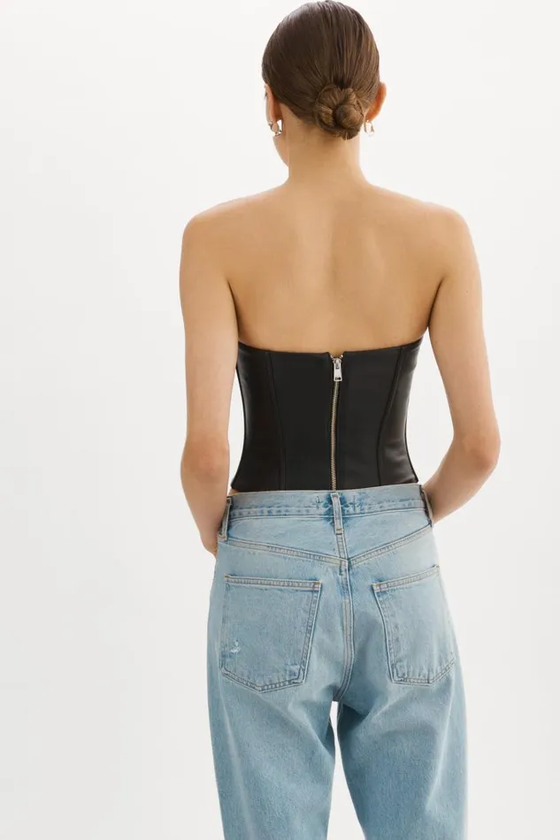 Women DAVINA Leather Bustier Black LAMARQUE Tops Women DAVINA Leather Bustier Black LAMARQUE Tops