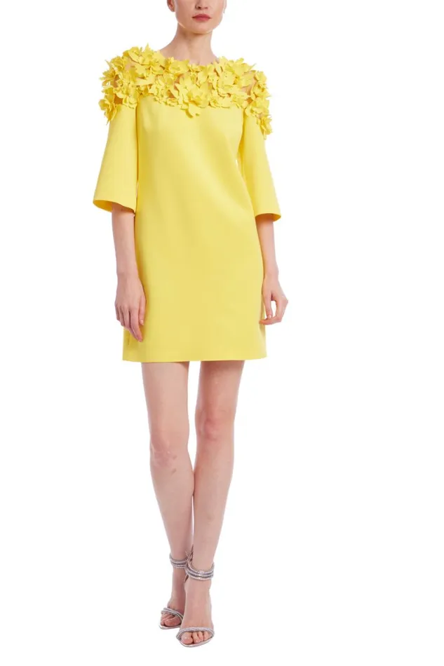 Women Day Badgley Mischka Elbow Sleeve Shift Dress Yellow