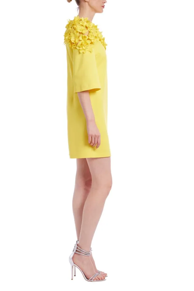 Women Day Badgley Mischka Elbow Sleeve Shift Dress Yellow