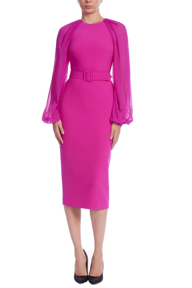 Women Day Badgley Mischka Sheer Sleeve Sheath Dress Fuchsia