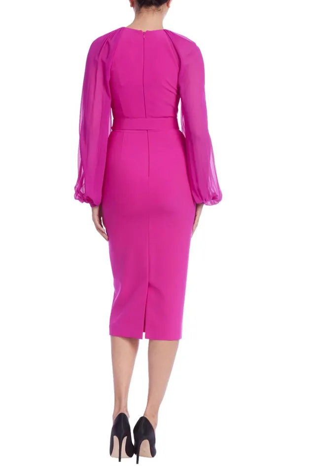 Women Day Badgley Mischka Sheer Sleeve Sheath Dress Fuchsia