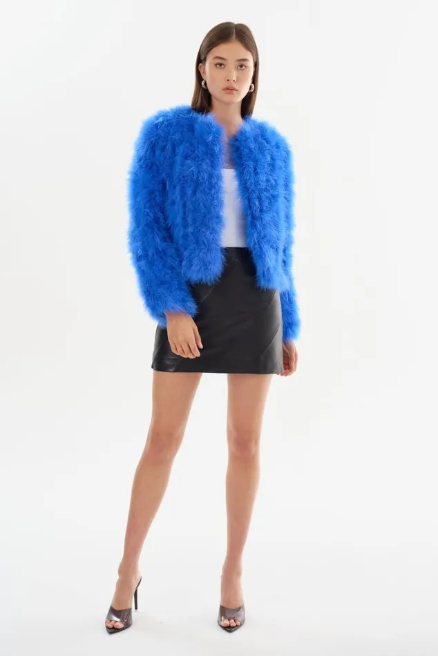 Women DEORA Feather Jacket Cobalt LAMARQUE Feather Jackets Women DEORA Feather Jacket Cobalt LAMARQUE Feather Jackets