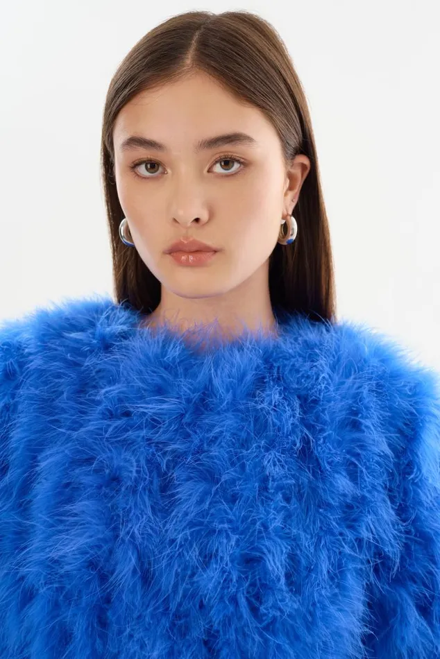 Women DEORA Feather Jacket Cobalt LAMARQUE Feather Jackets Women DEORA Feather Jacket Cobalt LAMARQUE Feather Jackets