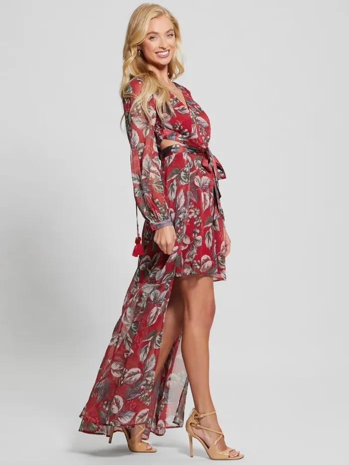 Women Dresses and Jumpsuits GUESS Farrah Floral Chiffon Dress Coachwood Estate Print Women Dresses and Jumpsuits GUESS Farrah Floral Chiffon Dress Coachwood Estate Print