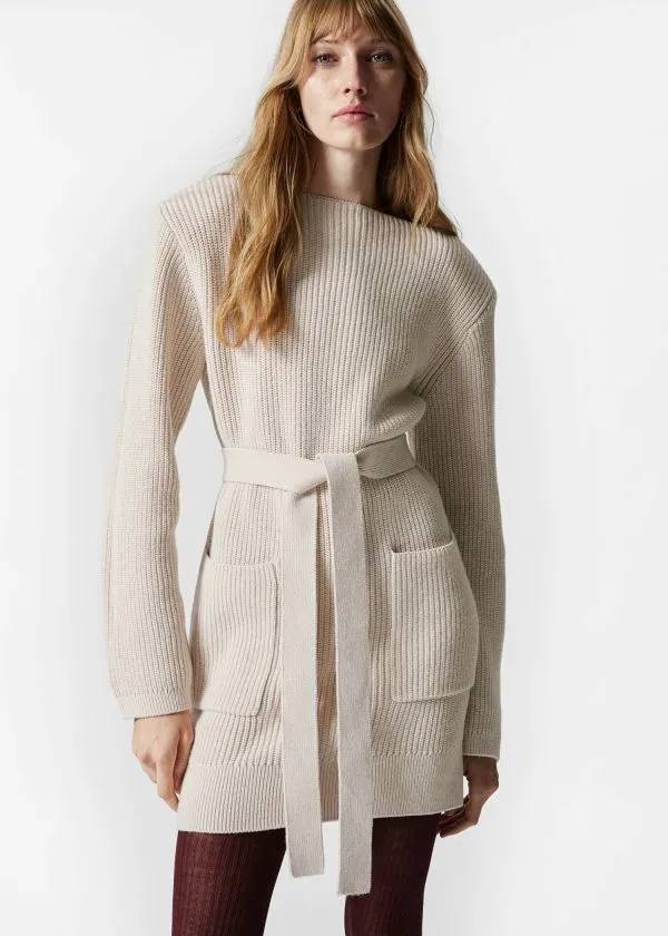 Women Dresses and Other Stories Belted Wool Mini Dress Beige