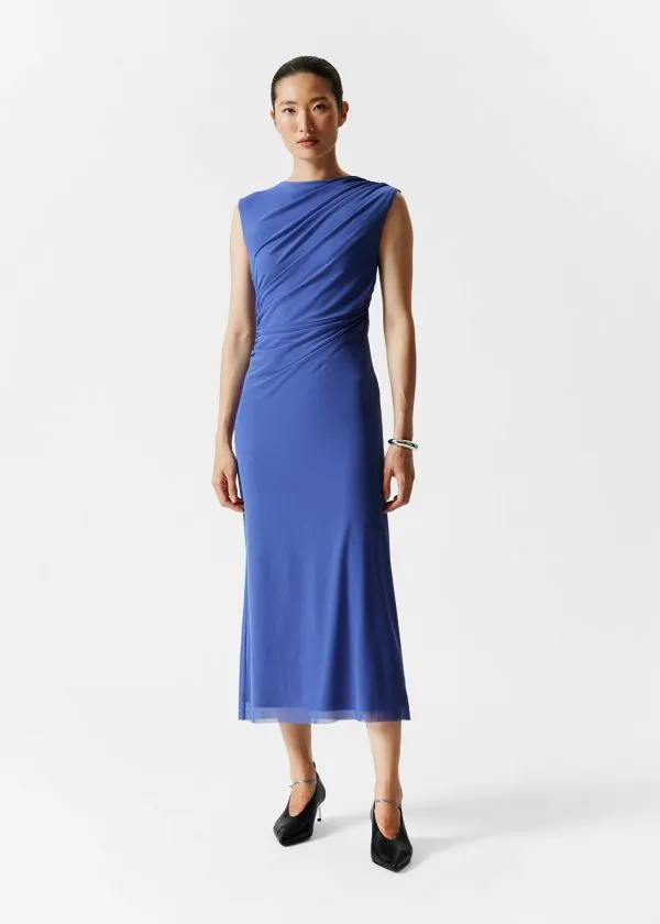 Women Dresses and Other Stories Draped Sleeveless Midi Dress Blue