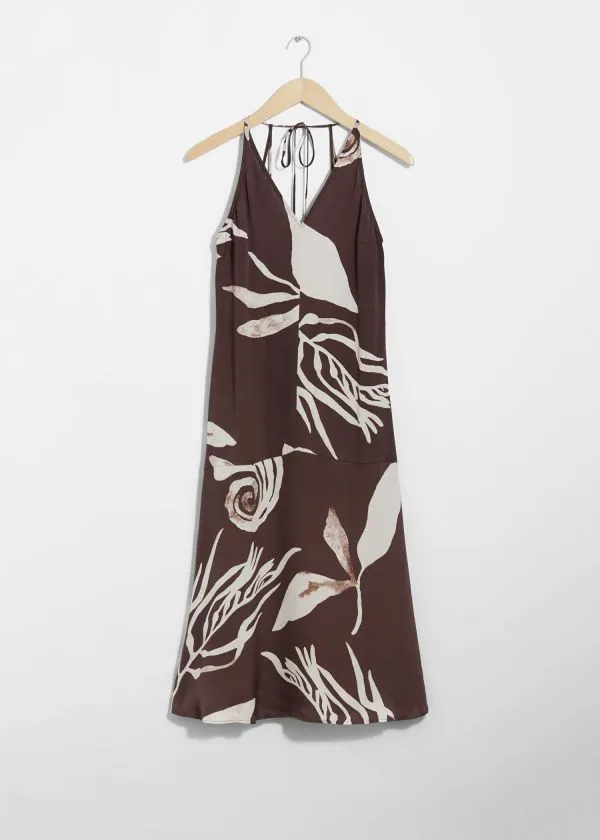 Women Dresses and Other Stories Halterneck Midi Dress Brown Print