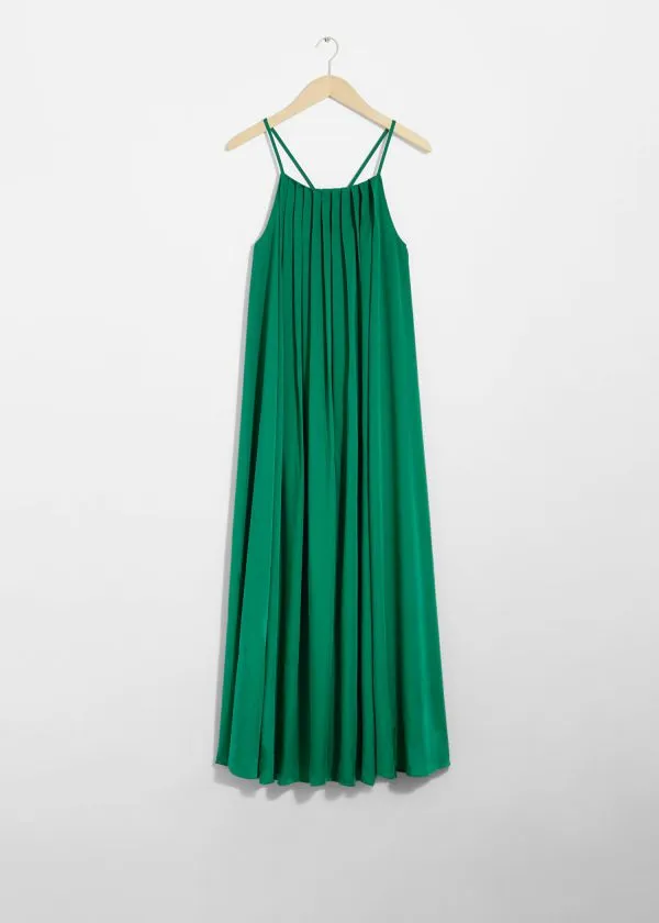 Women Dresses and Other Stories Pleated Halterneck Maxi Dress Green