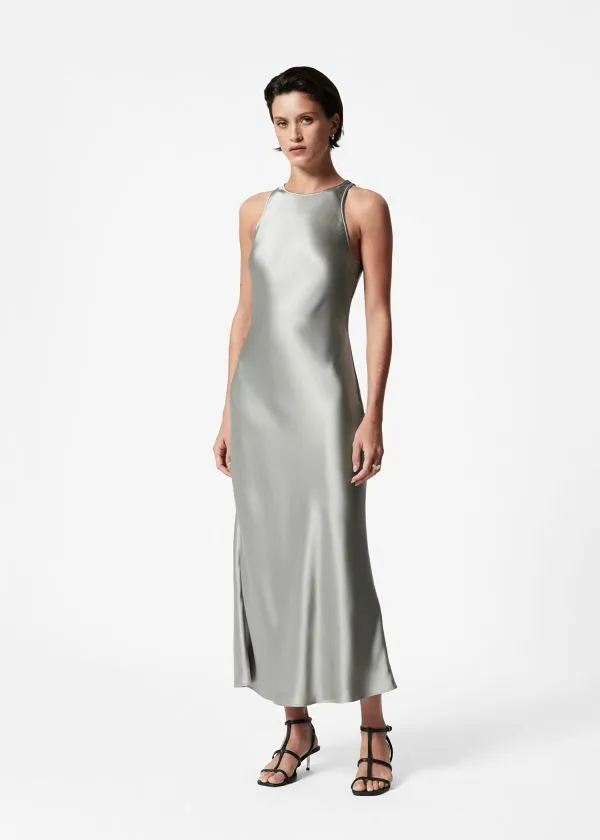 Women Dresses and Other Stories Sleeveless Satin Midi Dress Light Grey