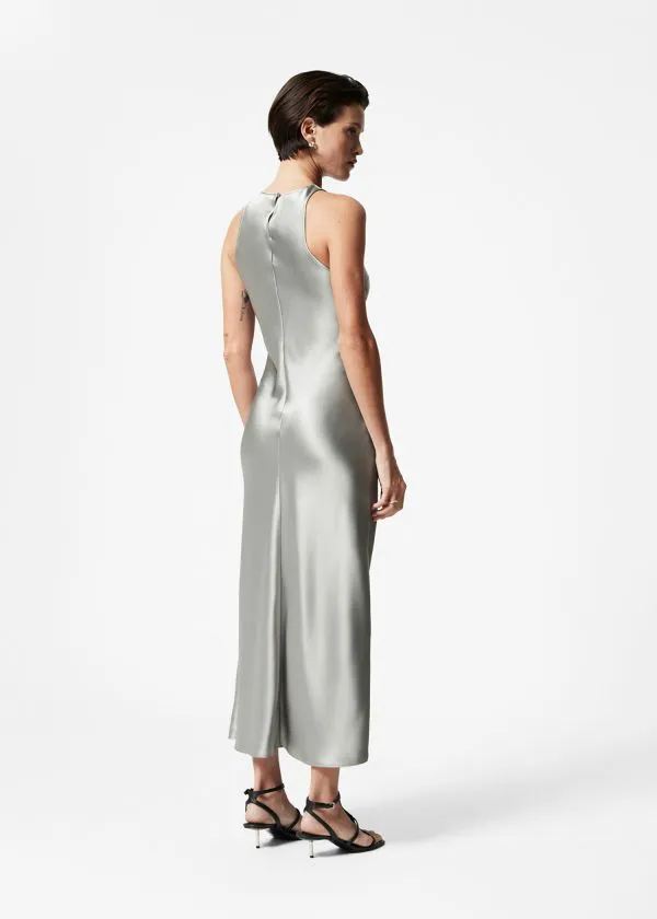 Women Dresses and Other Stories Sleeveless Satin Midi Dress Light Grey
