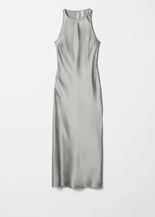 Women Dresses and Other Stories Sleeveless Satin Midi Dress Light Grey