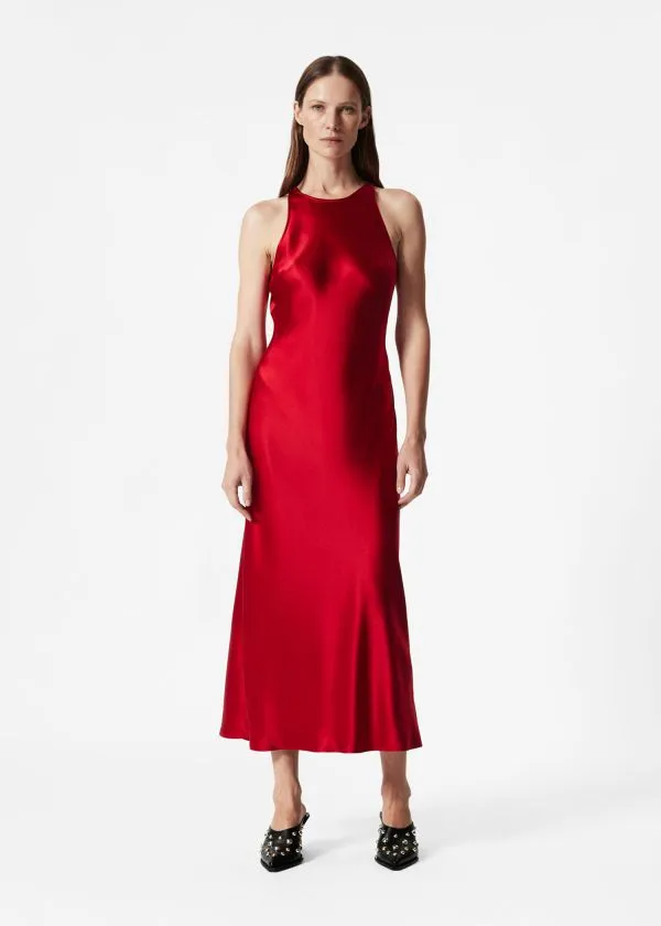 Women Dresses and Other Stories Sleeveless Satin Midi Dress Red