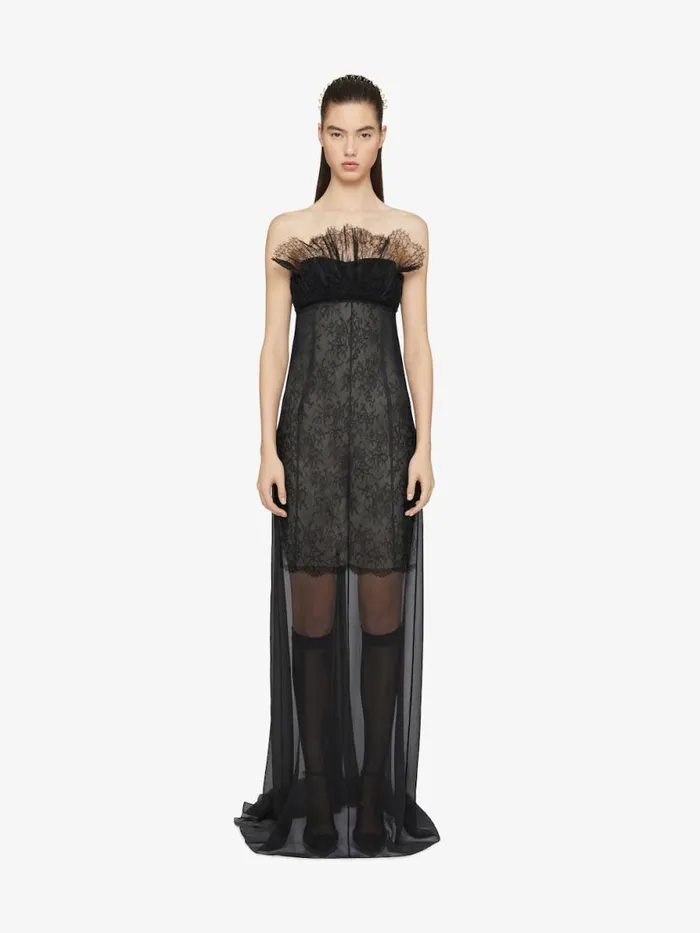 Women Dresses Givenchy Bustier Dress In Muslin With Lace Black