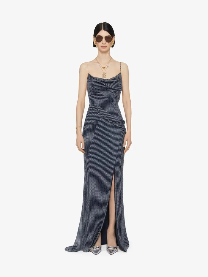 Women Dresses Givenchy Draped Polka Dots Dress In Silk Chiffon Navywhite